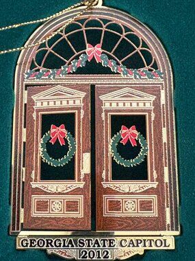 2012 Georgia State Capitol Doors Christmas Ornament, Metal Metallic Hanging, Box